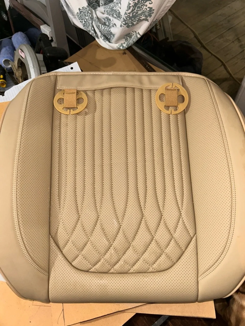KAYI Quilted Perforated Car Seat Cushion - Beige